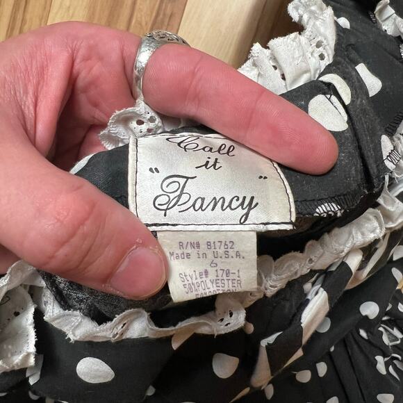 VINTAGE 80s Sweetheart Square Dance Dress Size 6 Retro Polkadot Gothic - Picture 7 of 7